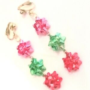 3" Christmas Holiday Gold Red Green Pink Triple Wrapping Bows Dangle Clip-ons